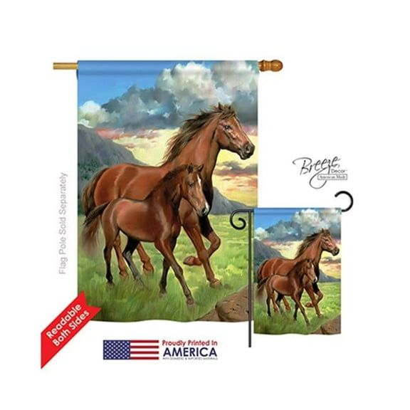 Breeze Decor 10066 Farm Animals Americana Horse 2-Sided Vertical Impression House Flag - 28 x 40 in.
