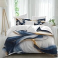 thumbnail image 2 of Navy Blue Marble Duvet Cover Set, Gold Modern Art Soft Duvet Cover Twin Size Bedding Set 4 Pieces, 1 Quiltcover and 2 Pillowcases with Zipper, 1 Bed Sheet for All Seasons, 2 of 9