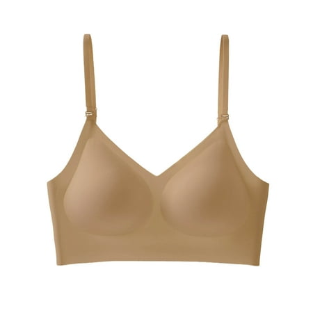 Gnurob Women s Seamless Bras No Underwire Bralettes Cozy Breathable Brassiere Adjustable Strap Bralette Beauty Back Smoothing Bra Everyday lingerie Clearance Saving Khaki Medium