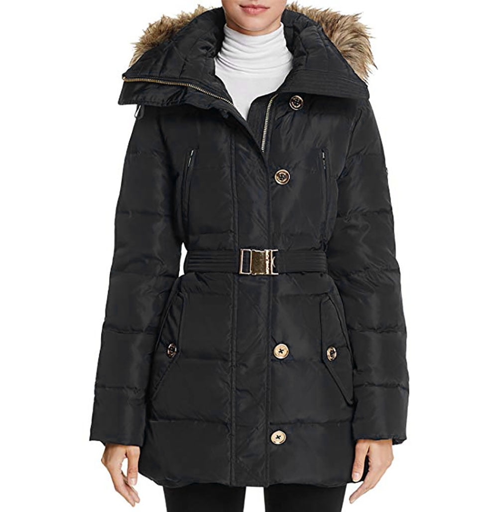 Michael Kors Womens FauxFurTrim Hooded Quilted Coat  Macys