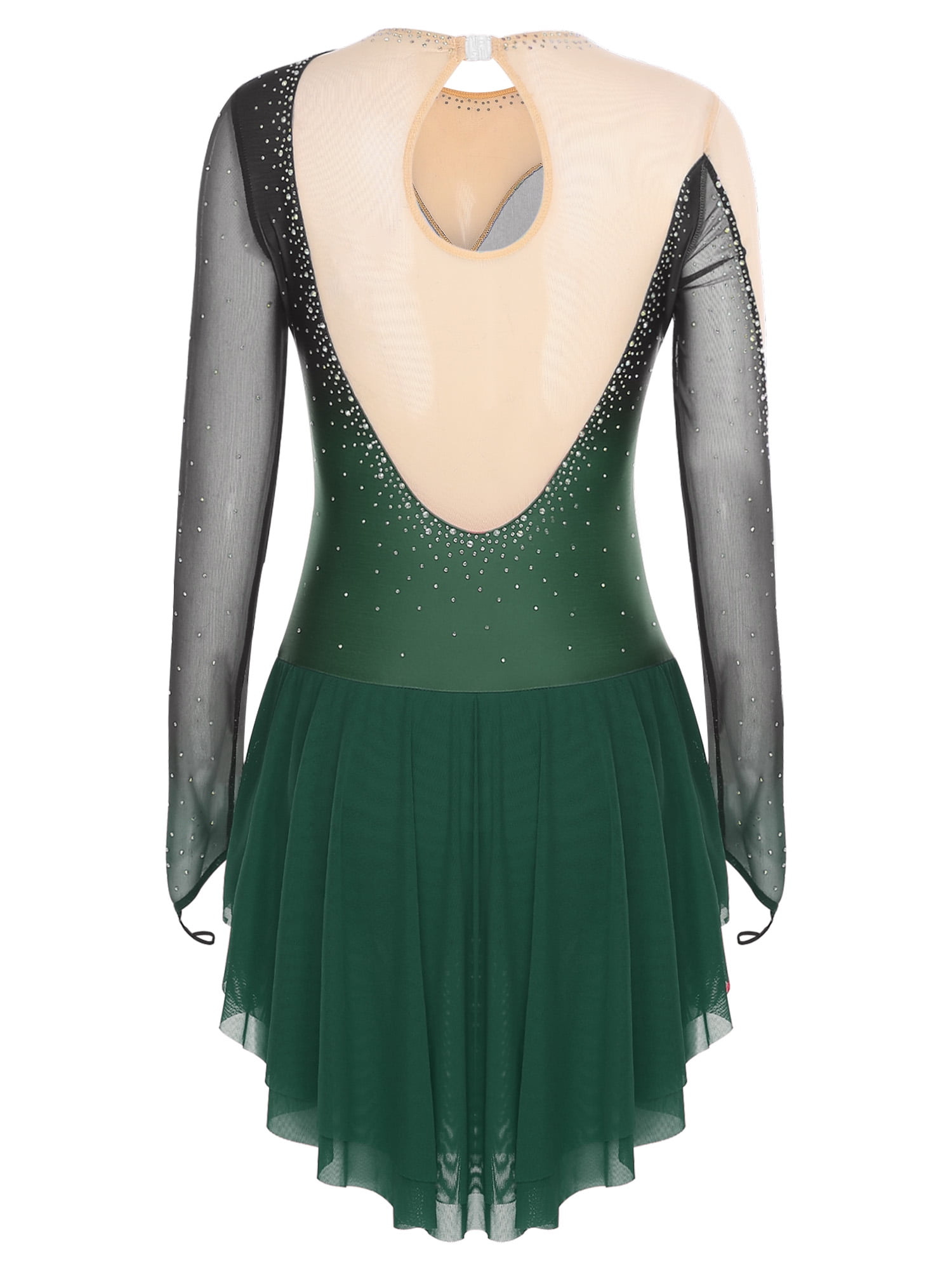 iiniim Womens Glittery Figure Skating Gradient Dress Gymnastics Active Costume Green L