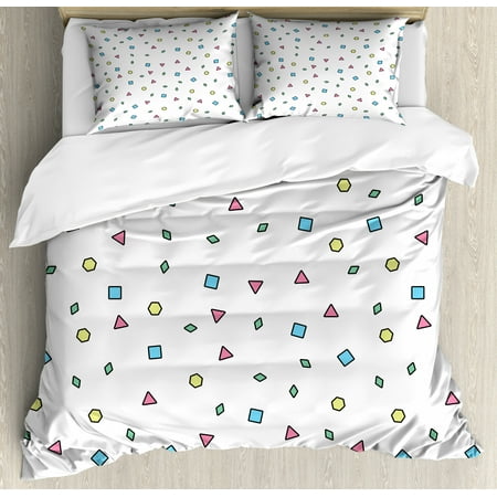 90s Duvet Cover Set Colorful Mosaic Pattern With Geometric Shapes