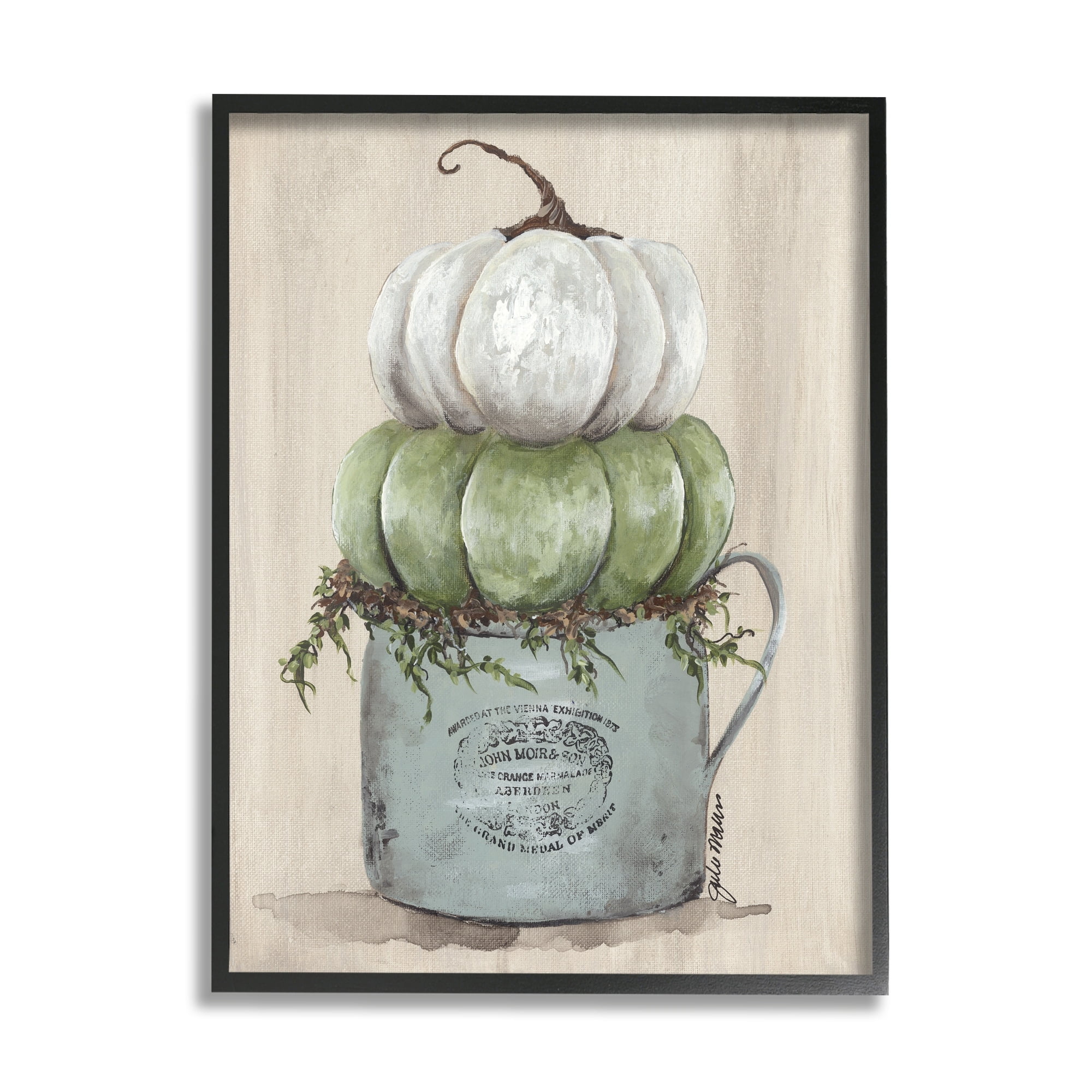 Stupell Industries Green White Harvest Pumpkins Country Jar Planter Framed Wall Art, 24 x 30, Design by Julie Norkus
