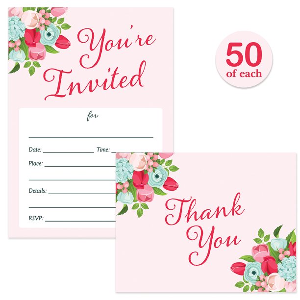 All Occasion Invitations & Matching Thank You Cards with Envelopes ( 50