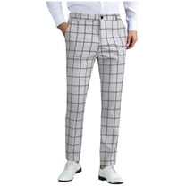 Iugvhana Men's Fashion Plaid Stretch Dress Pants Slim Fit Casual Formal Pants Skinny Business Golf Dress Pants Gray XXXL