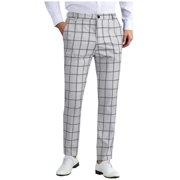 Amzcrzy Pantalones Hombre Trabajo Elásticos Moda Clásicos A Cuadros Slim Fit Vestir Ajustados Informales Negocios Sin Pinzas Con Bolsillos Reuniones Cenas Tallas S-3XL Gris
