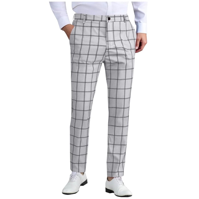 Lovzfmll Pantalon Habillé à Carreaux pour Homme pour Tenue de Bureau Décontractée, Coupe Confortable, Jambe Fuselée, Pantalon de Bureau Moderne Gris, TG
