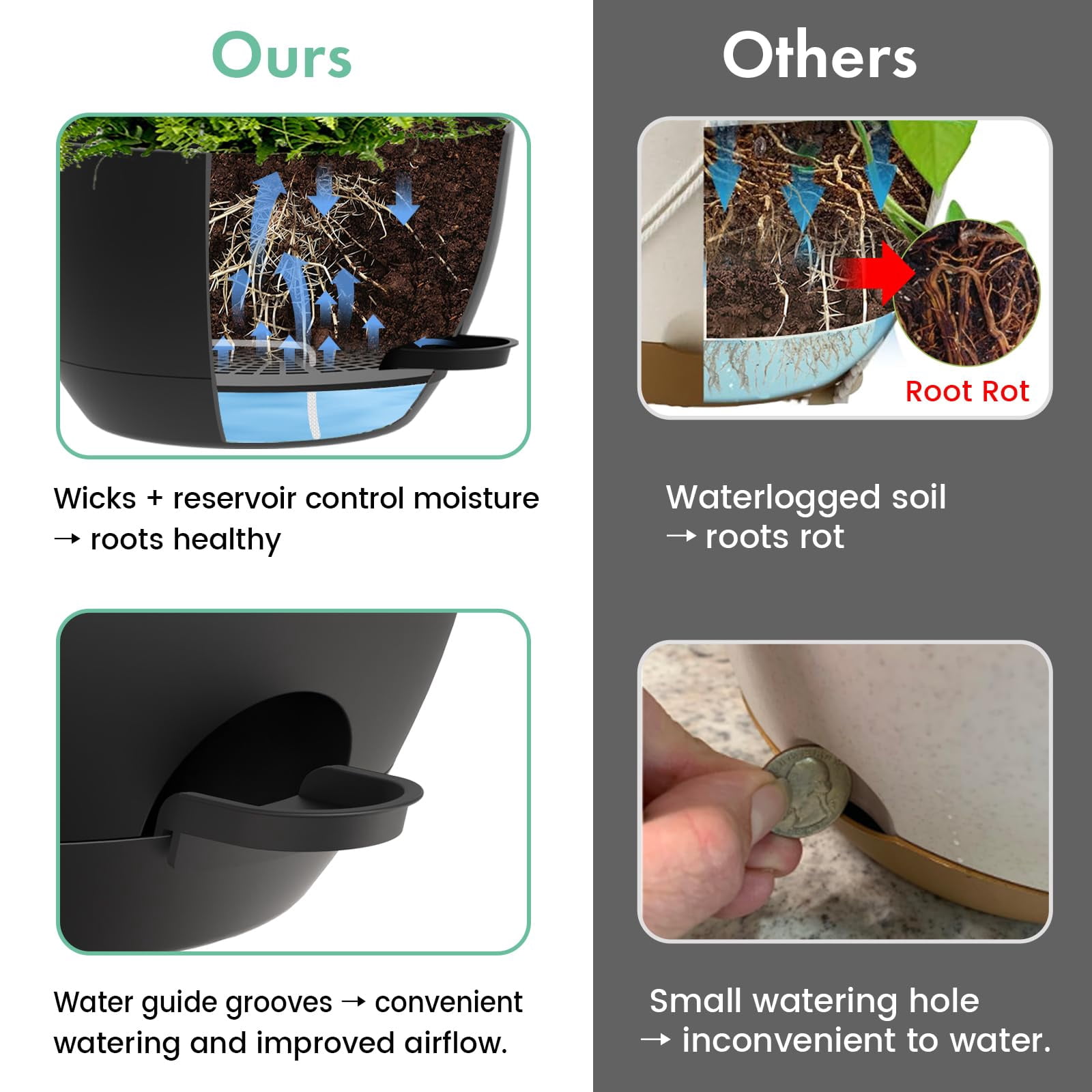 13 Inch 2 Pack Large Self Watering Hanging Planters For Indoor Outdoor Plants  Plant Pots With Removable 50 Oz Reservoir Plastic Basket Window Porch Garden Balcony Black