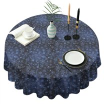 Dark Blue Christmas Snowflake Pattern Round Tablecloth 60"x60",Wrinkle Wipeable Table Cloth for Kitchen Dining Room Picnic Patio Party