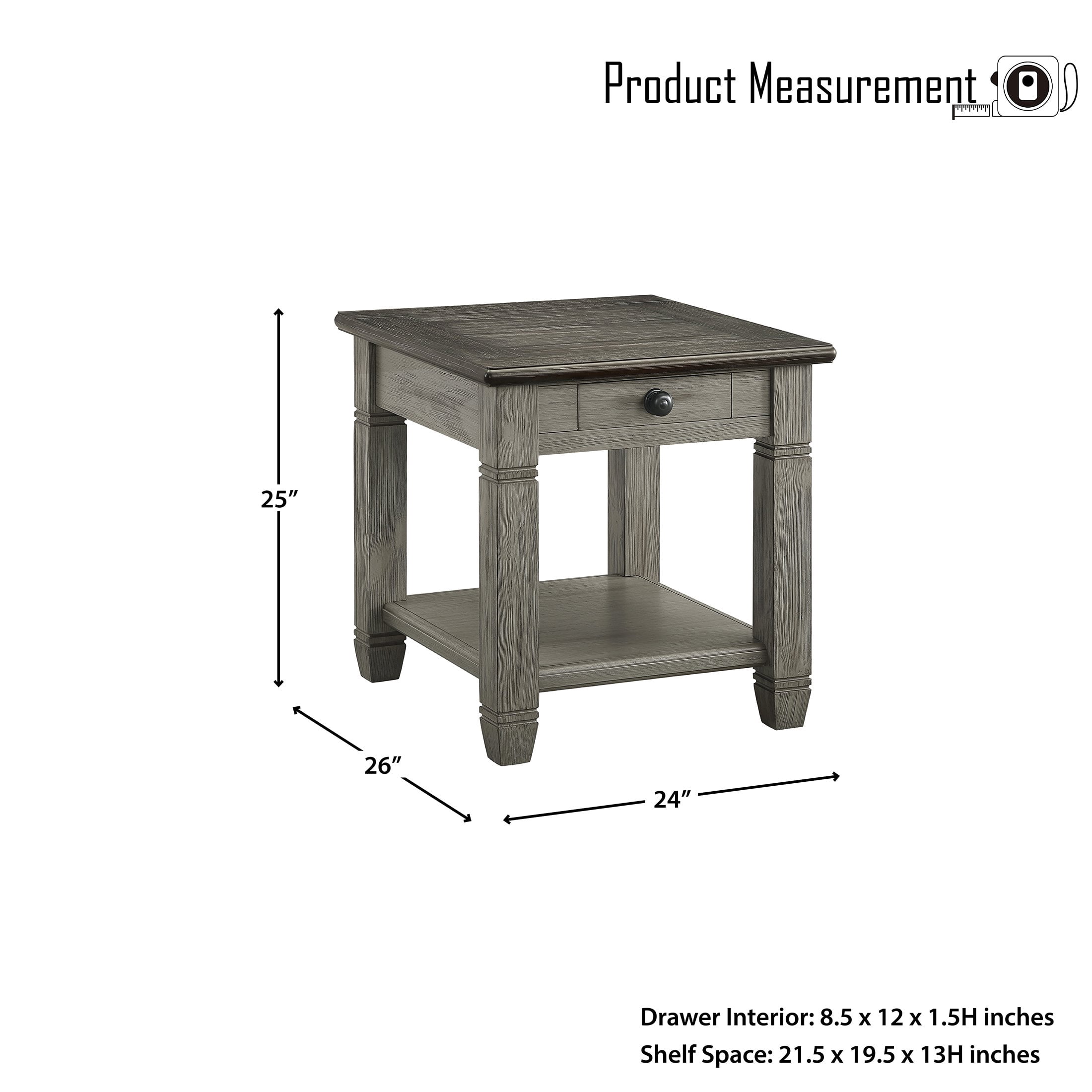 OakvillePark Bedos End Table, Coffee/Antique Gray