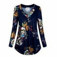 thumbnail image 2 of Smilepp Chemisier Femme Col en V Manches Longues Imprimé Floral Décontracté, 4TG, Bleu, 2 of 9