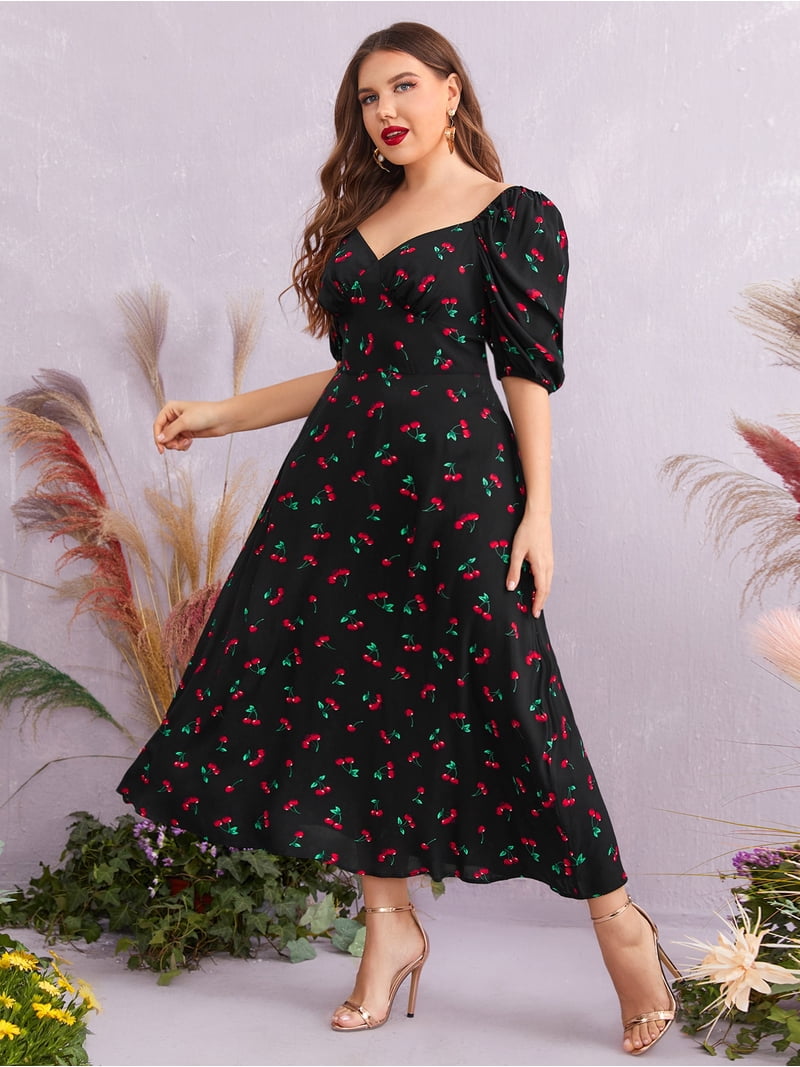 knee length dresses for ladies Flora Cherry Red Midi Dress – Maison Safiyaa USA main image 0