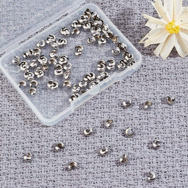 3mm Crimp Bead Covers, Silver Tone - Golden Age Beads