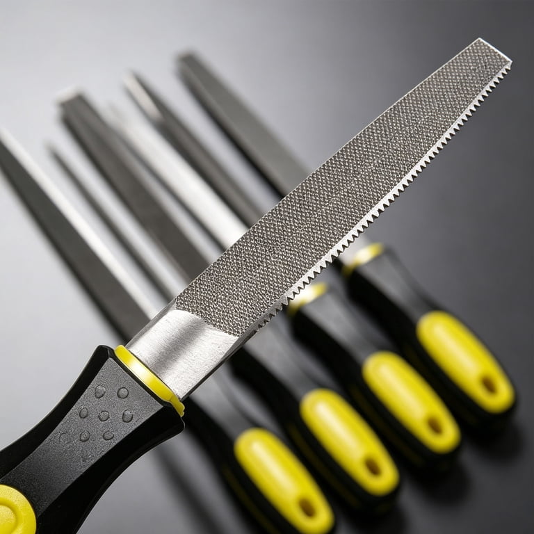 5-Piece Metal File Set with Handles, High Carbon Steel Flat, Half-Round ...