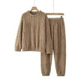 thumbnail image 2 of bbyeadc Flannel Pajamas for Women 2 Piece Fleece Pj Sets Sherpa Lined Comfy Long Sleeve Crewneck Fuzzy Pajamas Cute Matching Pajama Set Thermal Winter Fall Pajama, Khaki, 2 of 4