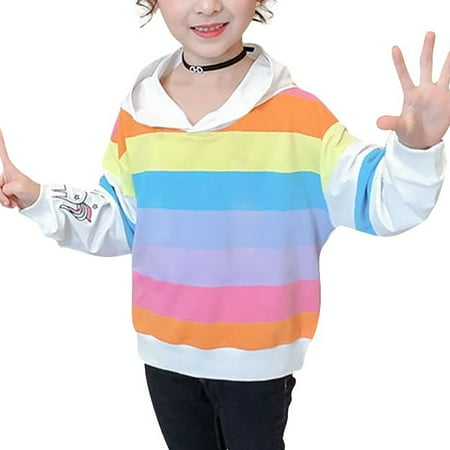 

3-8T Kids Girl Rainbow Pullover Hoodies Casual Hooded Sweatshirts Jumper Hoody Sweater Tops