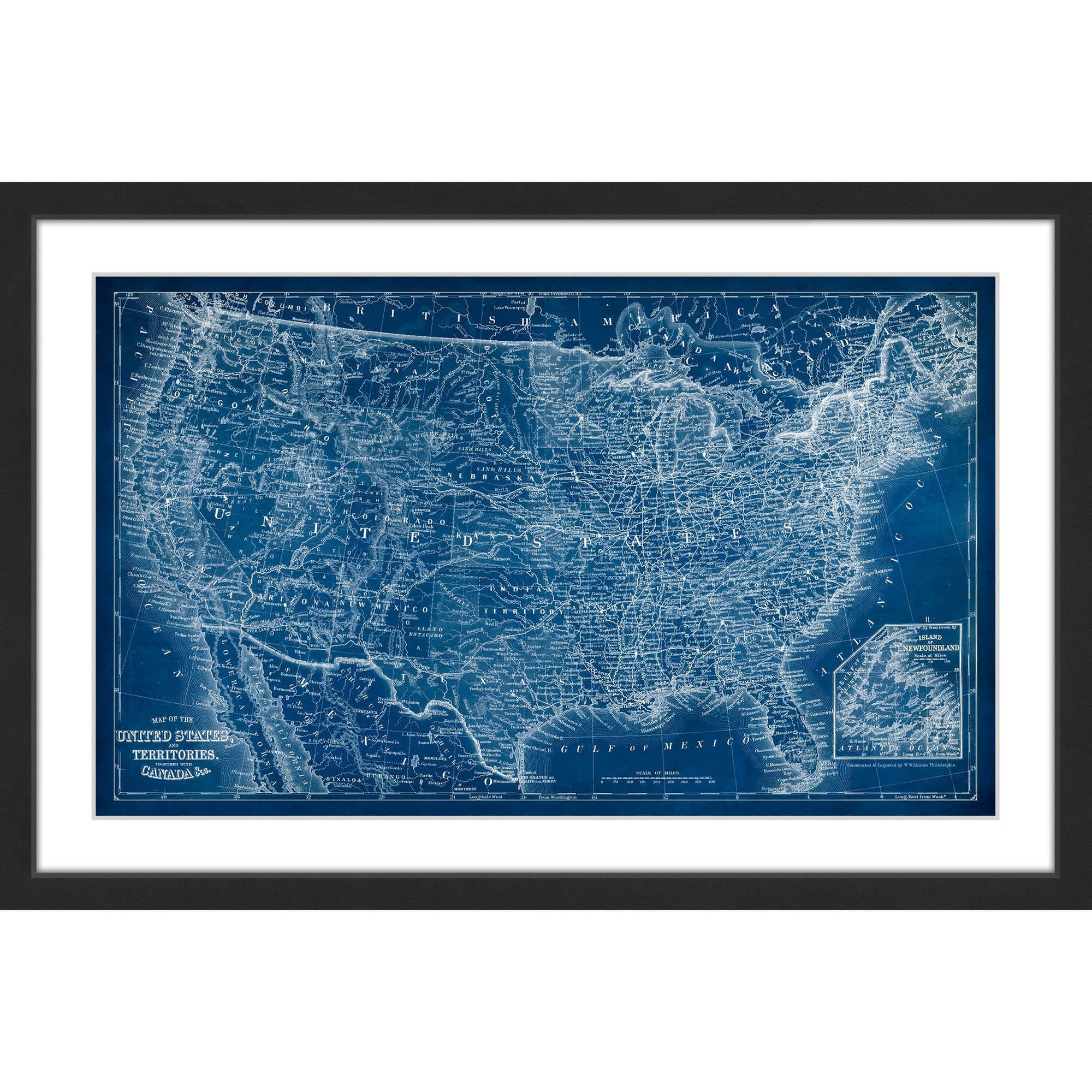 "US Map Blueprint" Framed Painting Print