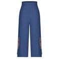 thumbnail image 6 of Summer Savings Clearance!LEBONYARD Women's Quick Dry Capris Yoga Ready Comfort,Women's Fashionable Solid Color Linen Embroidery Flower Loose Casual Trousers Navy M, 6 of 6