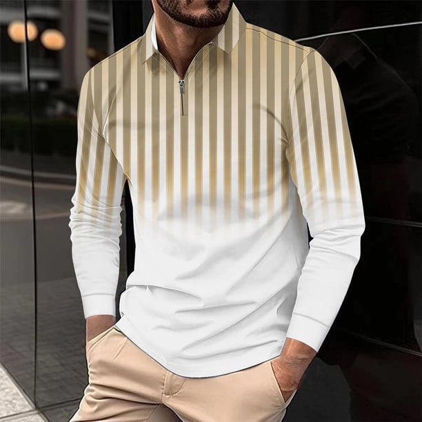 Blusa y camisa de manga larga con cuello vuelto para hombre, informal, con cuello vuelto, estampado, para fitness, deportiva, de manga larga, de poliéster