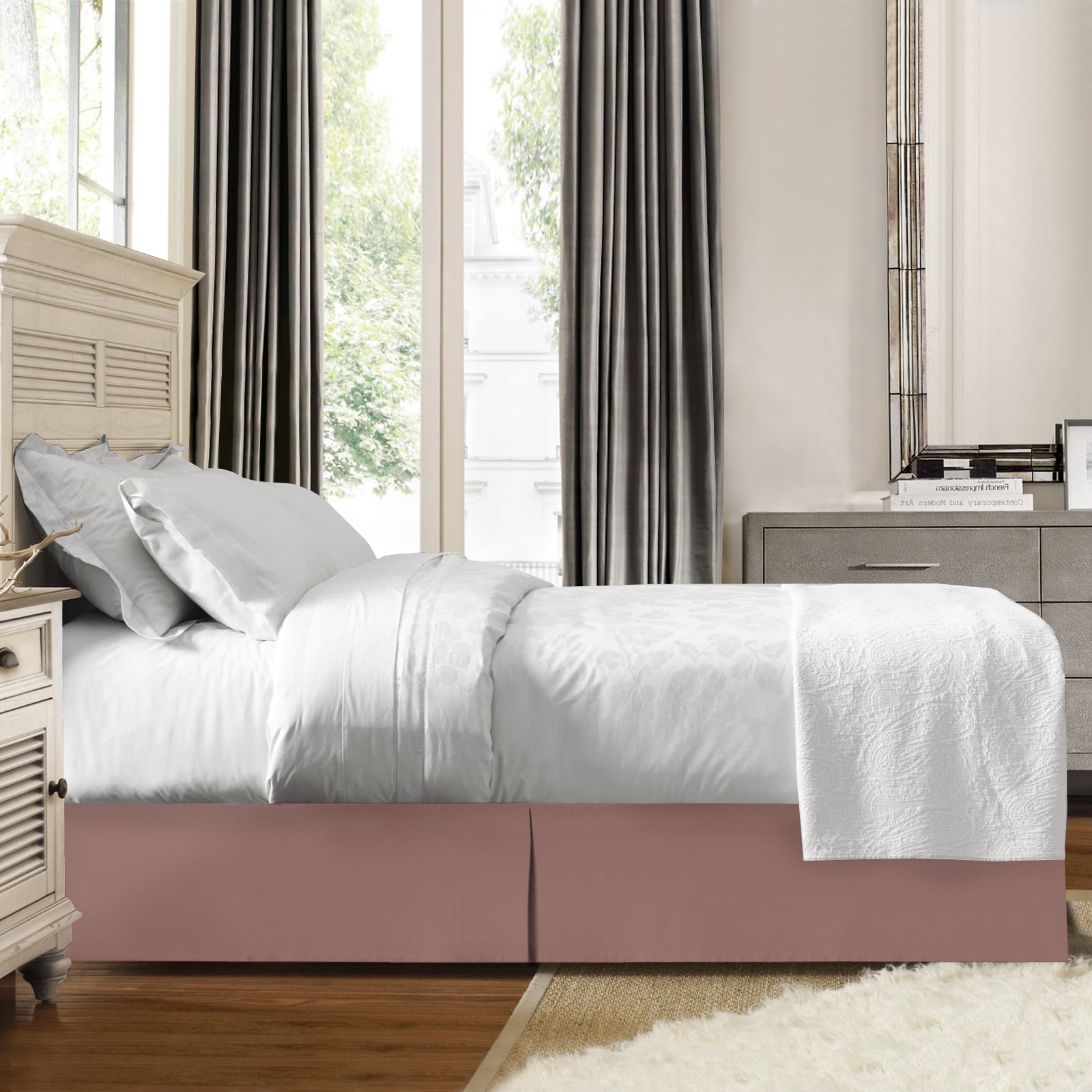 14" Tailored Pleated Bed Skirt Dust Ruffle, Cal King, Taupe, by Clara Clark
