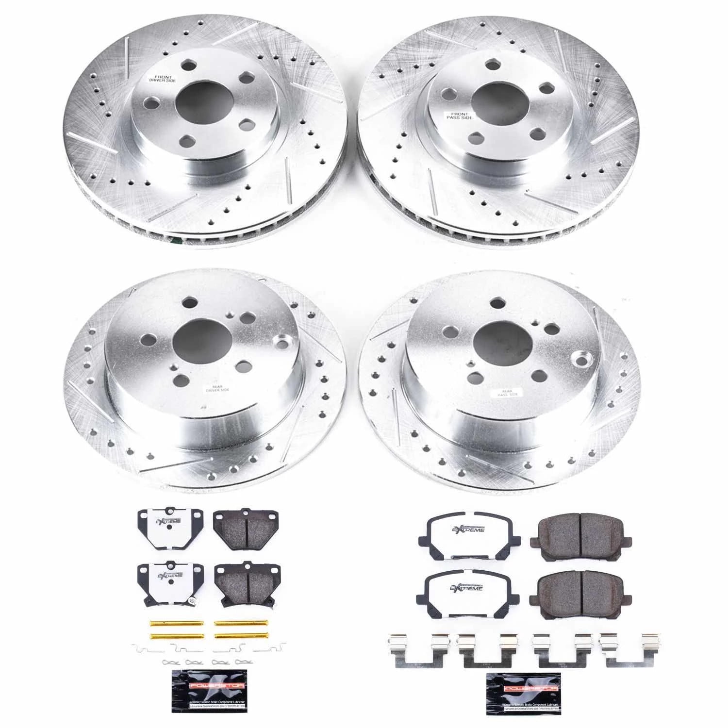 PowerStop Front and Rear Z26 Street Warrior Carbon-Fiber Ceramic Brake Pad and Drilled and Slotted Rotor Kit Fits: PONTIAC TOYOTA Select Models K2317-26