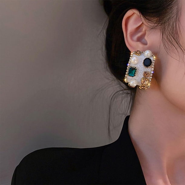 Pendientes de botón / Joyas vintage Geométrico / Perla de cristal Hipérbole de imitación Lujo Forma de C / para Boda blanco Salvador Aretes