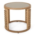 thumbnail image 1 of Noble House Tatiana Outdoor Tempered Glass Top Wicker Side Table in Light Brown, 1 of 10