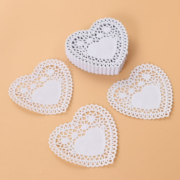 Amosfun 250Pcs Heart Paper Doilies White Grease Proof Lace Food Doilies for Tables