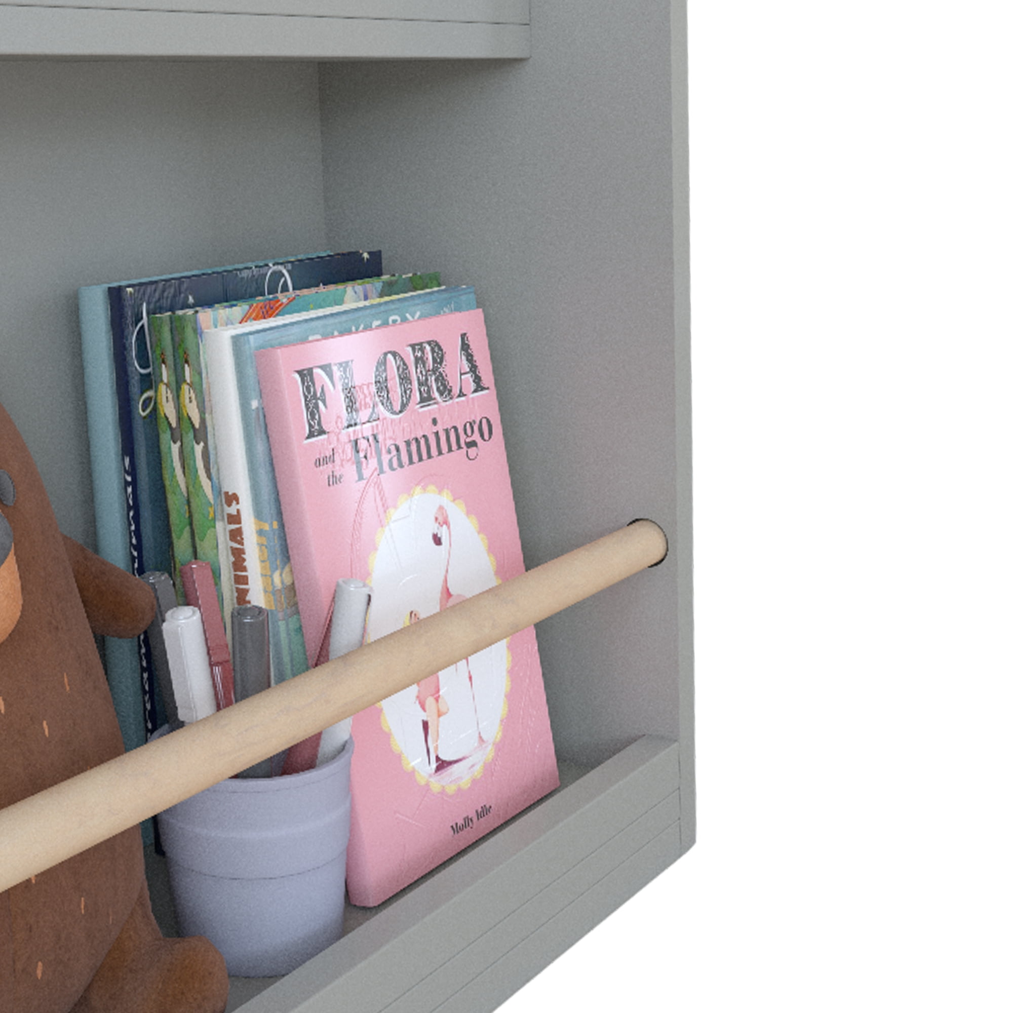 Miniyam 3-Tier Wooden Bookshelf with Toy Storage for Kid, Gray