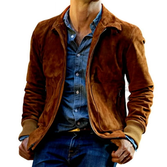 Men Fashion Stylish Brown 100% Genuine Suede Leather Lightweight Soft Satin lining Jackets for Men - XS Size