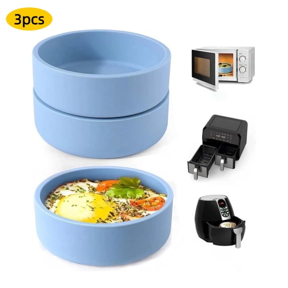 RYLZX 3Pcs  Air Fryer Egg Mold,Silicone Egg Molds, Individual Egg Bite Maker Reusable Egg Molds, Microwave Egg Cooker, Dishwasher Safe (Round-Blue)