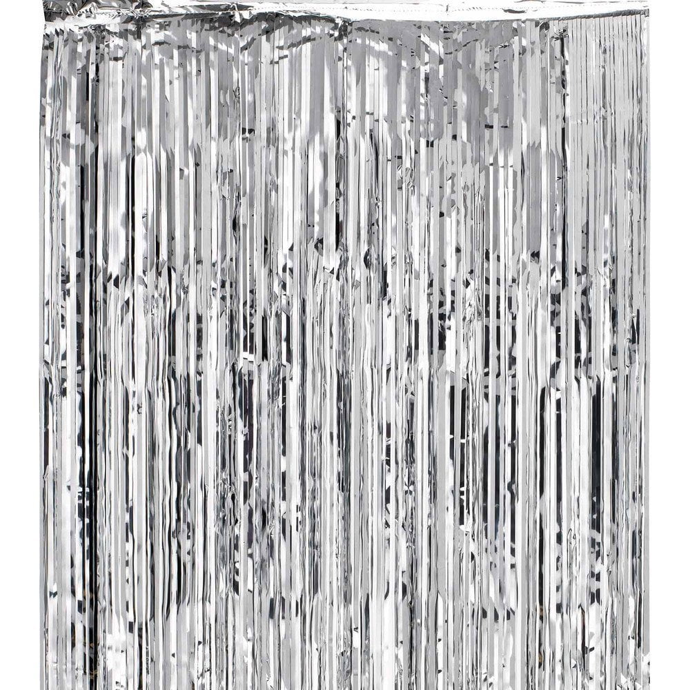 Metallic Silver Foil Fringe Party Curtain 3 ft x 8 ft (1 Curtain) by