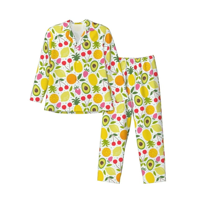Honeii Ensemble de Pyjama pour Hommes Motif Avocat et Ananas, 2 Pcs Chemise de Nuit à Manches Longues et Bas de Pyjama, Ensembles de Pjs pour Hommes - Grand