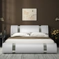 thumbnail image 2 of Allewie Full Size Deluxe Upholstered Modern Platform Bed with Iron Pieces Decor and Adjustable Headboard, White, 2 of 7