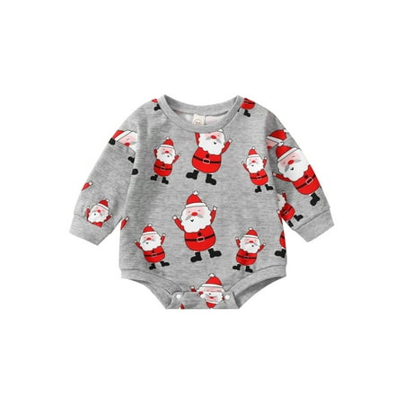 

Huakaishijie Little Baby Boys Girls Christmas Jumpsuit Cartoon Santa Claus Pattern Print Long Sleeve Romper