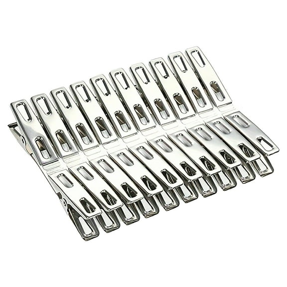 Easdesey 20PCS Heavy Duty Clothes Pins Stainless Steel Multipurpose Clips Laundry Clips Metal Clothes Pegs Clothing Clips for Hanging Clothes Home Outdoor, Silver