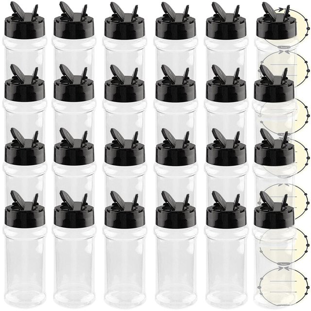 Tarros de especias TUZAZO de plástico de 90 ml con tapa para coctelera, 24 unidades, transparentes