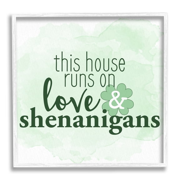 Stupell Love & Shenanigans Family Shamrock Phrase Holiday Painting White Framed Art Print Wall Art