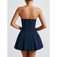 thumbnail image 3 of Women'S Sexy- Strapless Ruched Pleated Tube Mini Dress Y2K Sleeveless A Line Bodycon Short Dress Navy Blue XL, 3 of 5