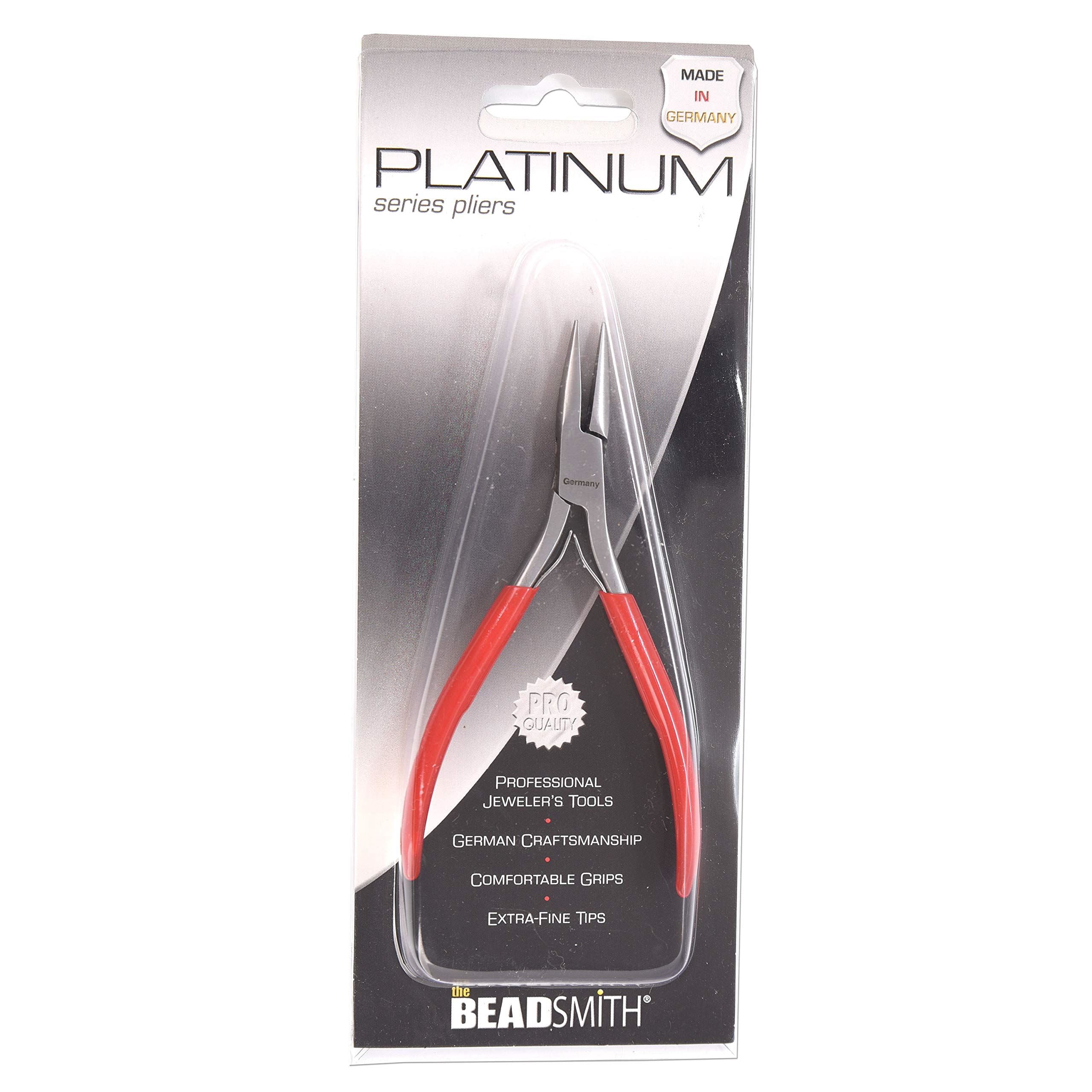 The Beadsmith Platinum Series German Chain Nose Pliers, 4.75 inches (120mm) with Polished Steel Head, red PVC Comfort Grip Handle with Double-Leaf Spring, Tool for Jewelry Making