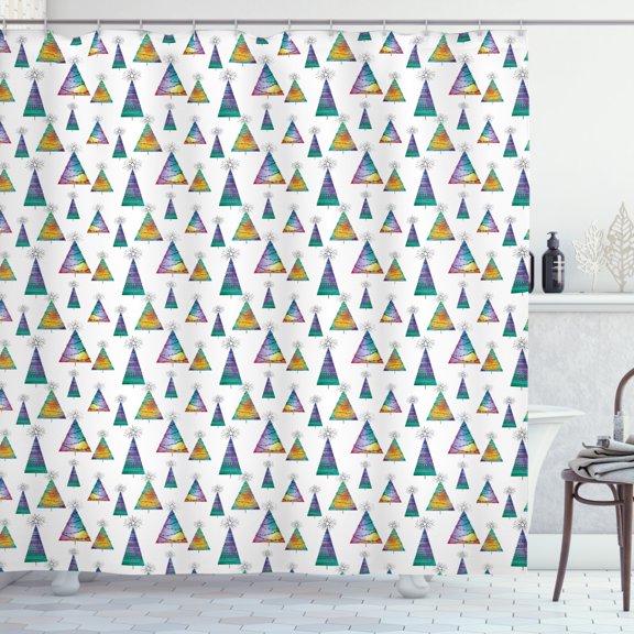 Ambesonne Christmas Shower Curtain, Watercolor Trees Stars, 69"Wx75"L, Charcoal Grey Multicolor