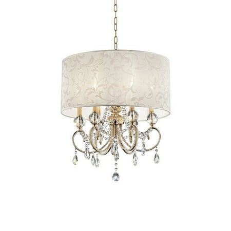 

Ceiling Lamp with Crystal Accent and Baroque Style Shade Gold- Saltoro Sherpi