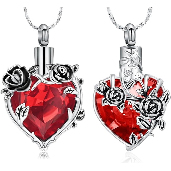 2 Pack Crystal Rose Flower Urn Necklace for Ashes Cremation Jewelry Women Men Memorial Crystal Urn Pendant Memorial Pendant Keepsake with Funnels Ashes Necklace
