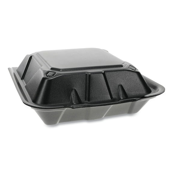 Pactiv Foam Hinged Lid Containers, Dual Tab Lock, 9 X 9 X 3.25, 1-compartment, Black, 150/carton