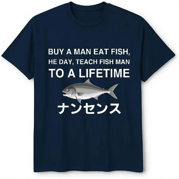 Funny Fishing Proverb Quote Japanese Nonsense Graphic for Men Short Sleeve Cotton T-Shirt