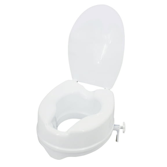 Raised Toilet Seat with Lid 300 Lbs Heavy Duty Elevated Toilet Seat with Tightening Clamps Raised Toilet Seats for Most Elongated Toilets (White, 6 Inches)