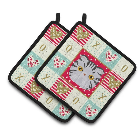 Carolines Treasures CK5118PTHD Foldex Exotic Fold Cat Love Pair of Pot Holders, 7.5HX7.5W, multicolor