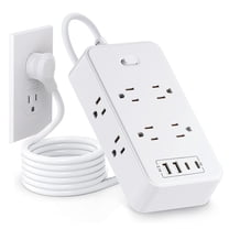 Power Strip,6 ft Surge Protected Power Strip,Multi Plug Outlet Extender,8 Outlets and 2 USB-C & 2 USB-A Ports(5V 3.1A),Wall Mount Desk USB Charging Station for Home Office,Angled Flat Plug (White)