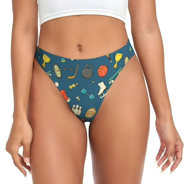 Balery Sports Ball Tangas de Algodón para Mujer con Estampado – Ropa Interior Sexy, Transpirable, G-string-Medium