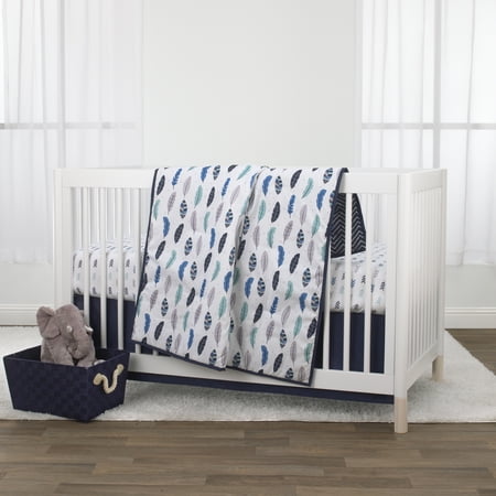 Little Love By Nojo Feathers Boy 3 Piece Crib Bedding Set Navy